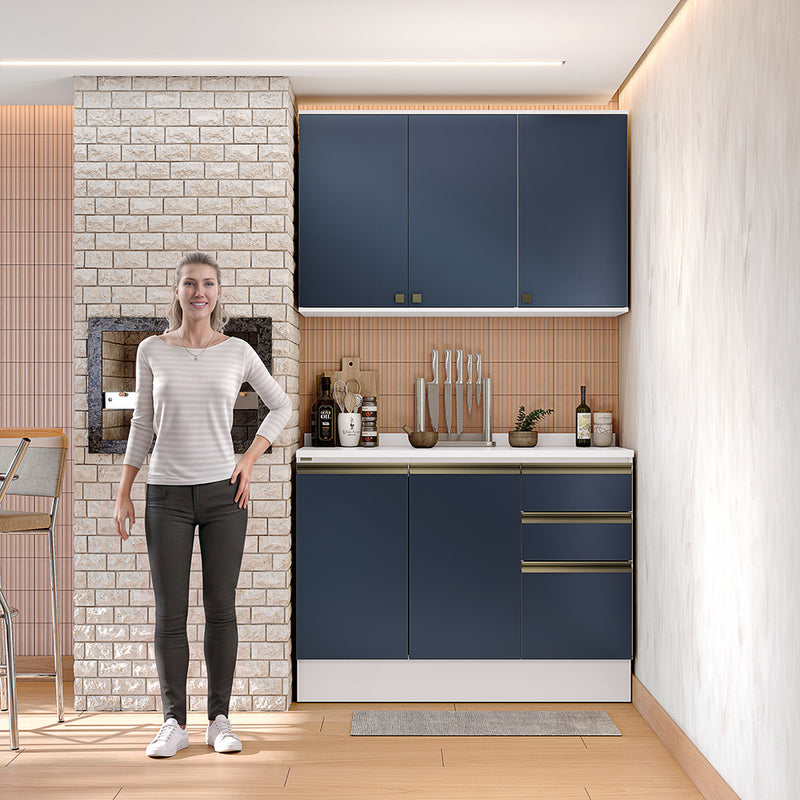 Gabinete Cocina Kappesberg 120cm MDF 5 Puertas Blanco y Azul