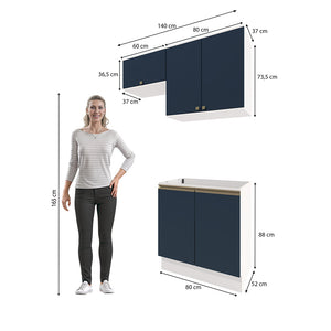 Mueble Lavadero Kappesberg 140cm Con Aéreos Blanco y Azul