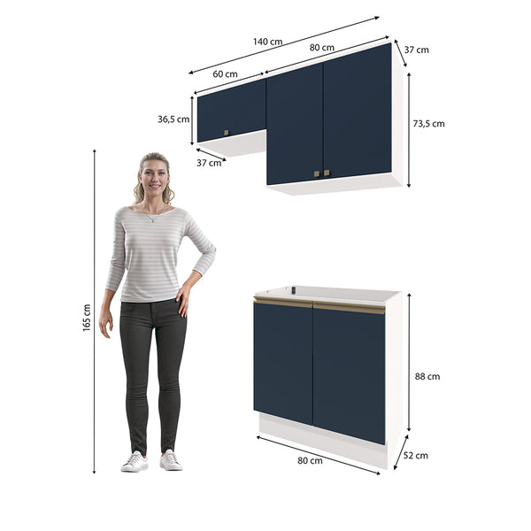 Mueble Lavadero Kappesberg 140cm Con Aéreos Blanco y Azul