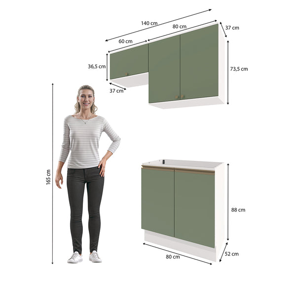 Mueble Lavadero Kappesberg 140cm Con Aéreos Blanco y Verde