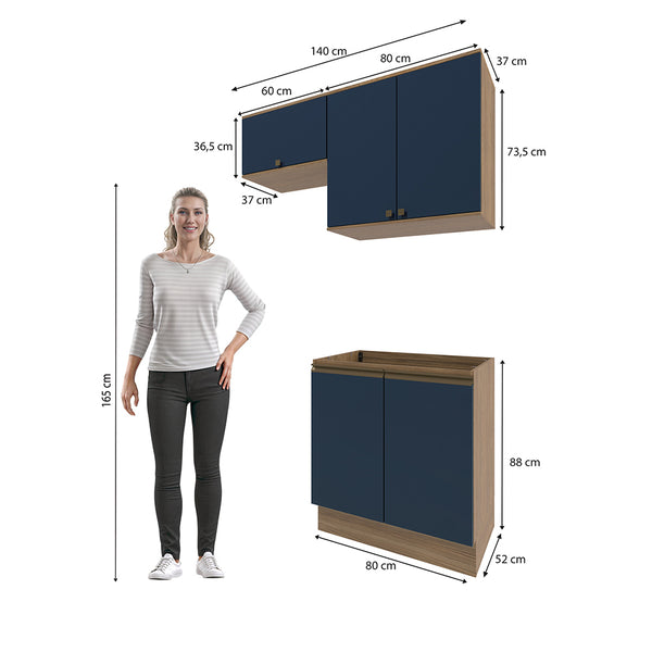 Mueble Lavadero Kappesberg 140cm Con Aéreos Marrón y Azul