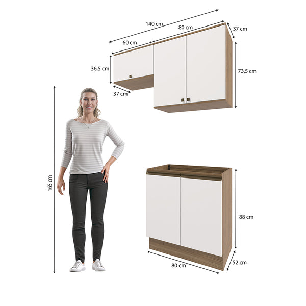 Mueble Lavadero Kappesberg 140cm Con Aéreos Marrón y Blanco