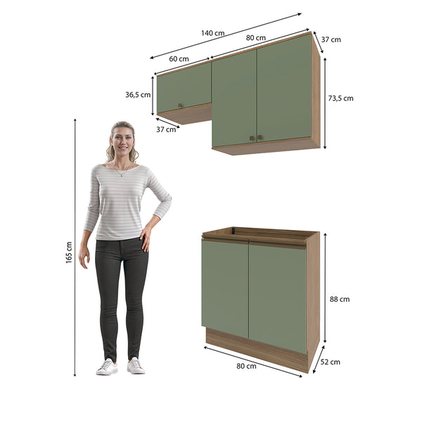 Mueble Lavadero Kappesberg 140cm Con Aéreos Marrón y Verde