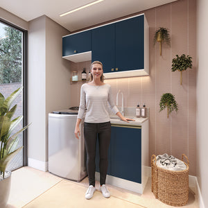 Mueble Lavadero Kappesberg 140cm Con Aéreos Blanco y Azul