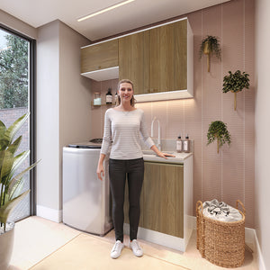 Mueble Lavadero Kappesberg 140cm Con Aéreos Blanco y Marrón