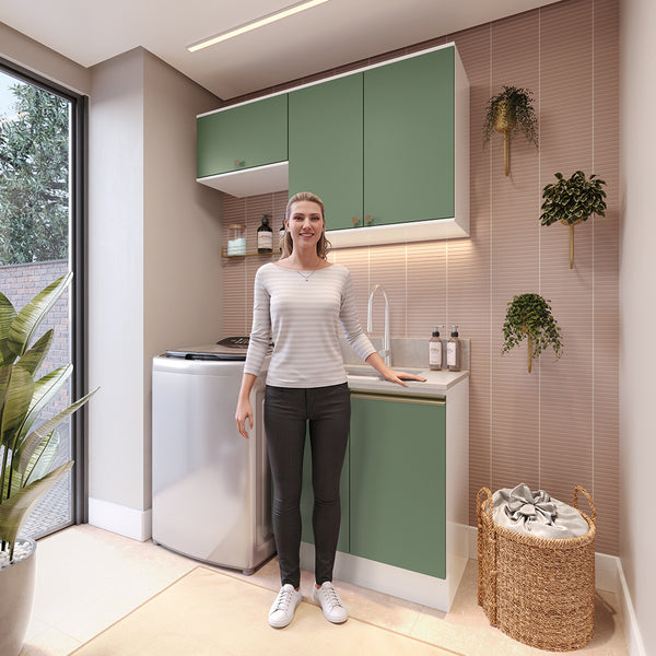 Mueble Lavadero Kappesberg 140cm Con Aéreos Blanco y Verde