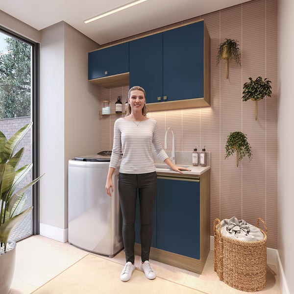 Mueble Lavadero Kappesberg 140cm Con Aéreos Marrón y Azul