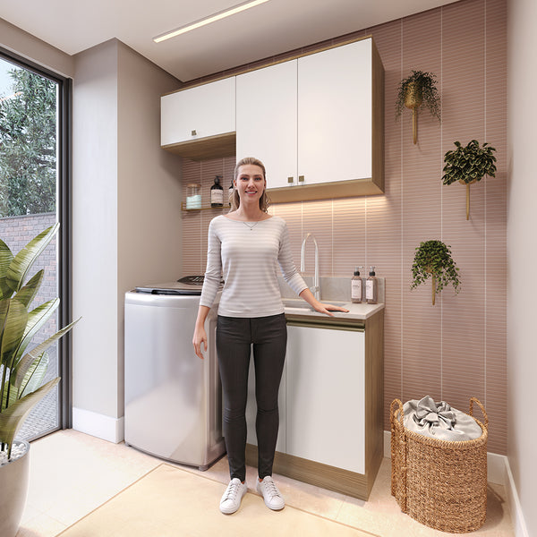 Mueble Lavadero Kappesberg 140cm Con Aéreos Marrón y Blanco