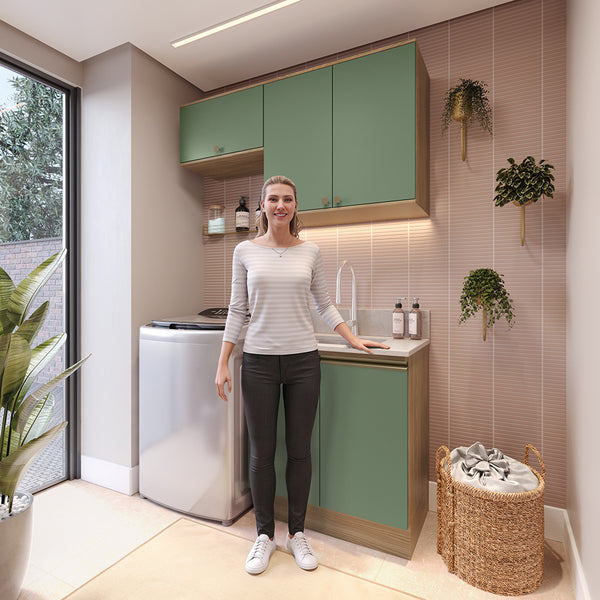 Mueble Lavadero Kappesberg 140cm Con Aéreos Marrón y Verde