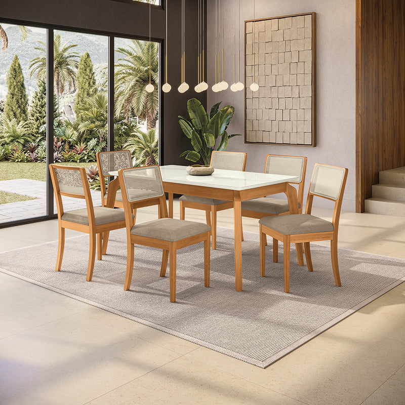 Comedor 160cm 6 Sillas Madera Maciza Kappesberg Roble/Fendi
