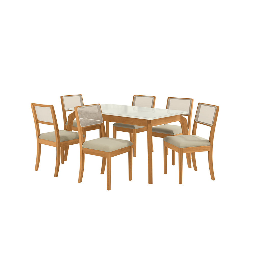 Comedor 160cm 6 Sillas Madera Maciza Kappesberg Roble/Arena