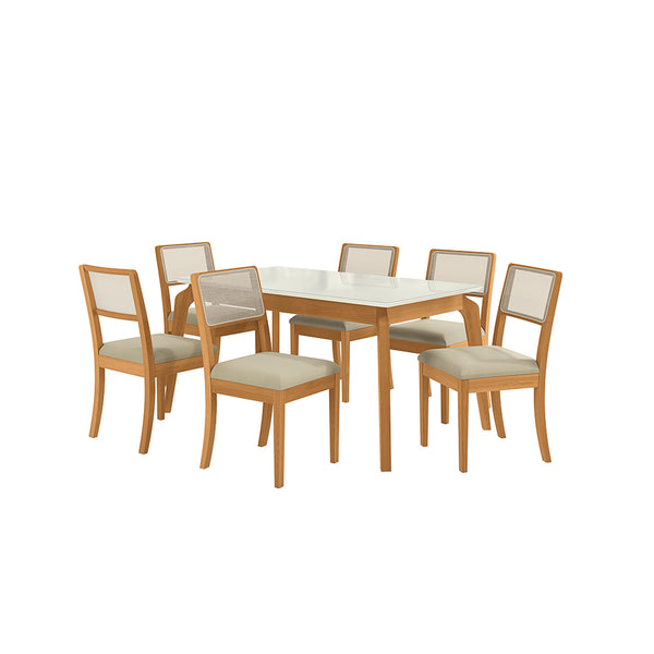 Comedor 160cm 6 Sillas Madera Maciza Kappesberg Roble/Arena