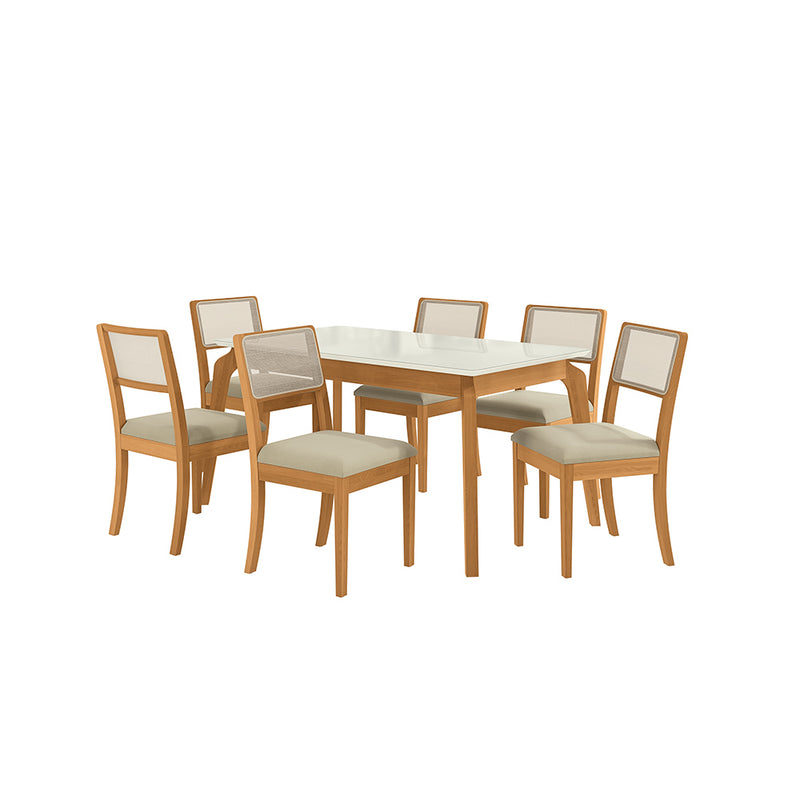 Comedor 160cm 6 Sillas Madera Maciza Kappesberg Roble/Arena