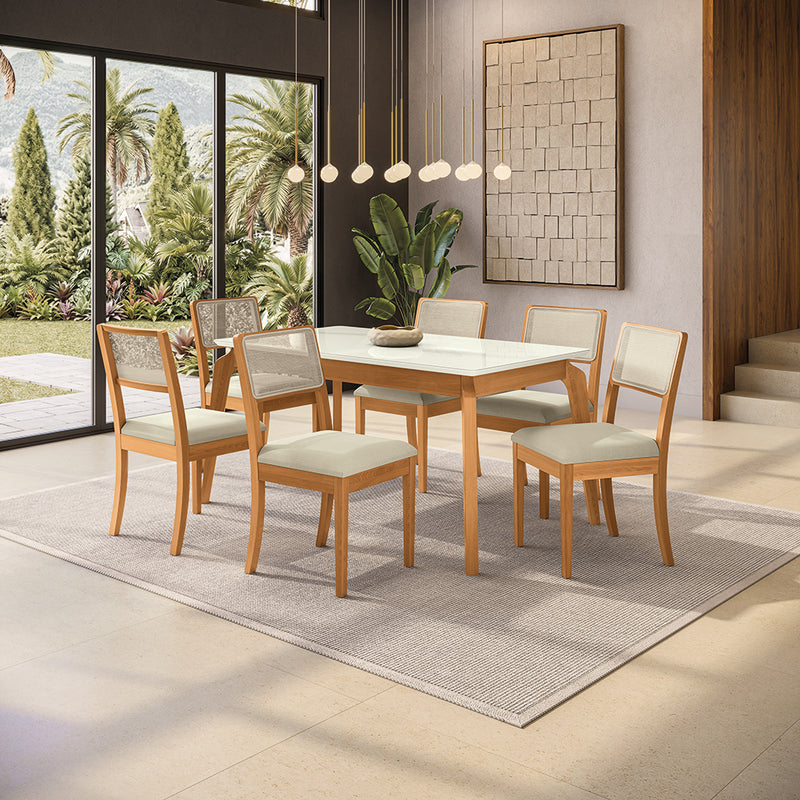 Comedor 160cm 6 Sillas Madera Maciza Kappesberg Roble/Arena