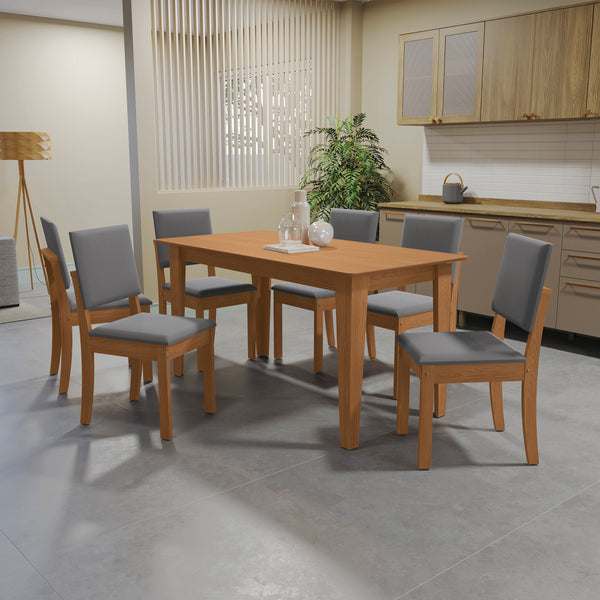Juego Comedor Kappesberg 1.6m con 6 Sillas Luna Canela/Gris
