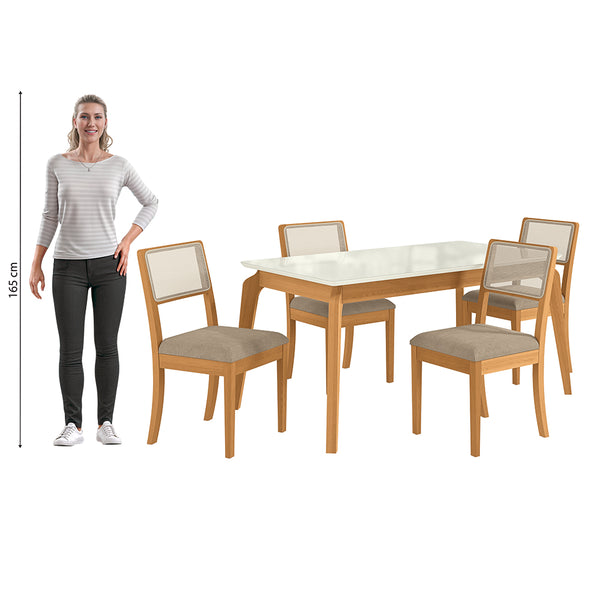 Comedor 160cm 4 Sillas Madera Maciza Kappesberg Roble/Fendi
