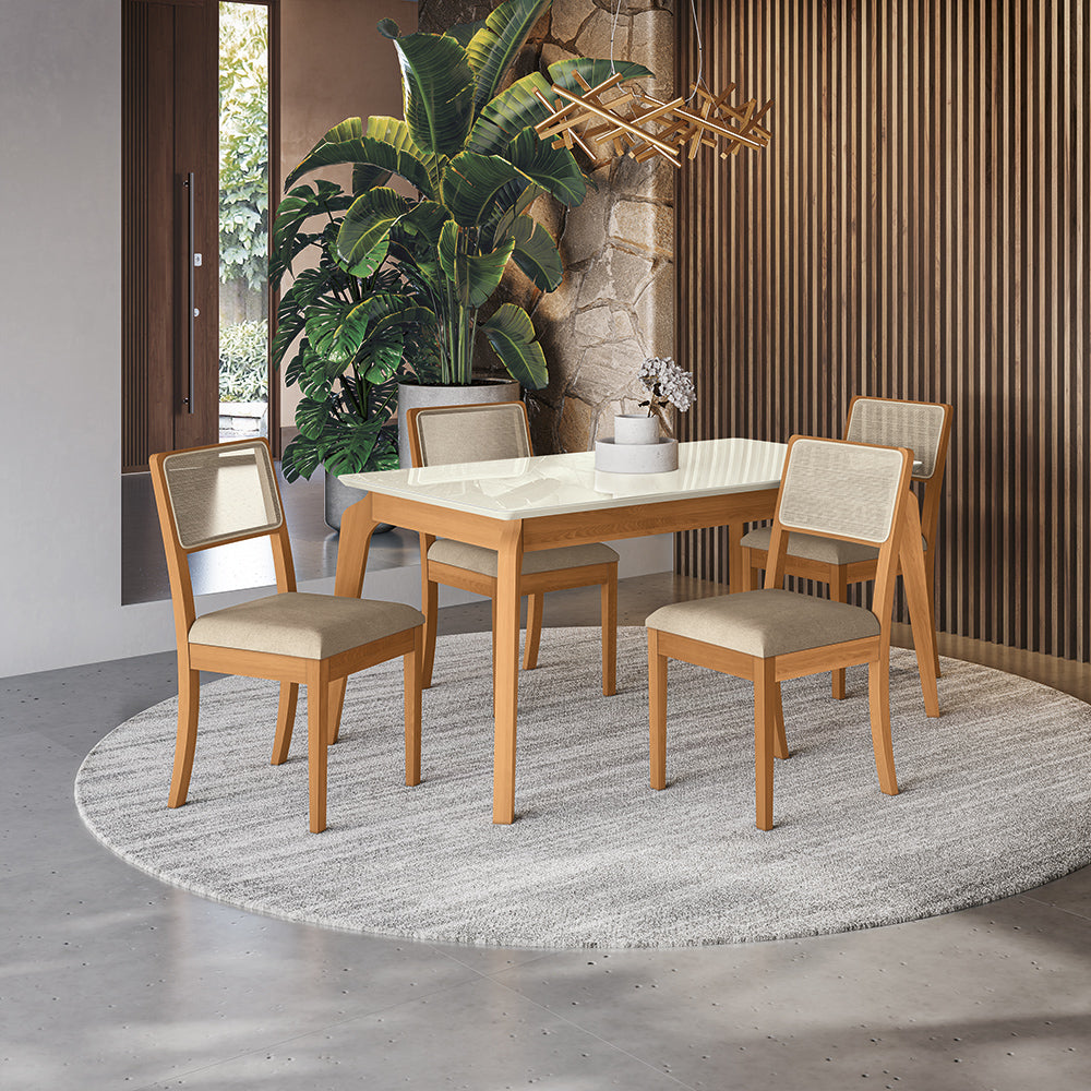 Comedor 160cm 4 Sillas Madera Maciza Kappesberg Roble/Fendi