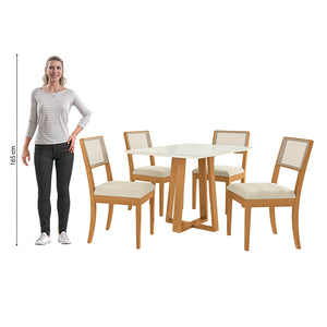Comedor 120cm 4 Sillas Madera Maciza Kappesberg Roble/Arena