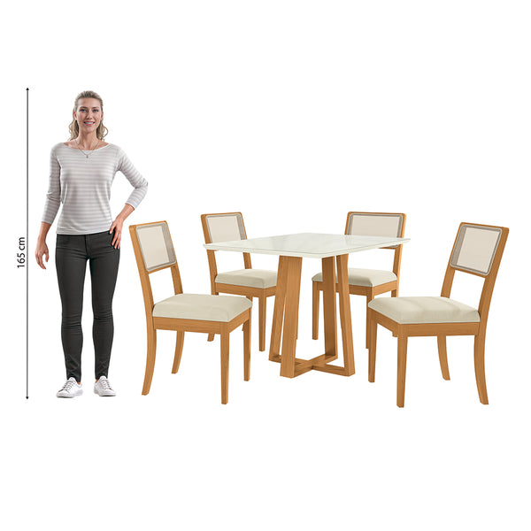 Comedor 120cm 4 Sillas Madera Maciza Kappesberg Roble/Arena