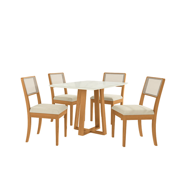 Comedor 120cm 4 Sillas Madera Maciza Kappesberg Roble/Arena