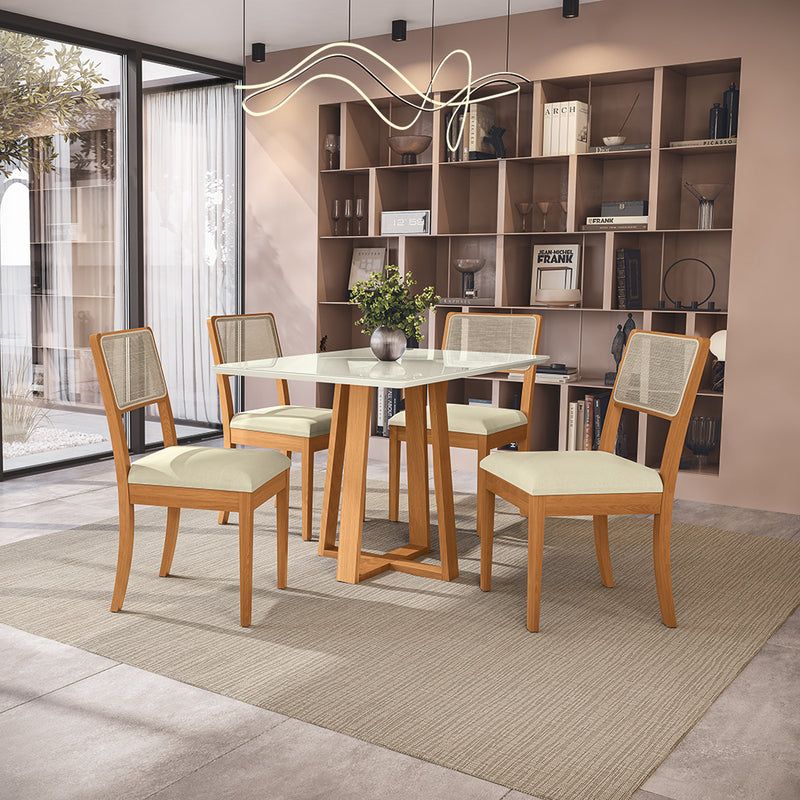 Comedor 120cm 4 Sillas Madera Maciza Kappesberg Roble/Arena
