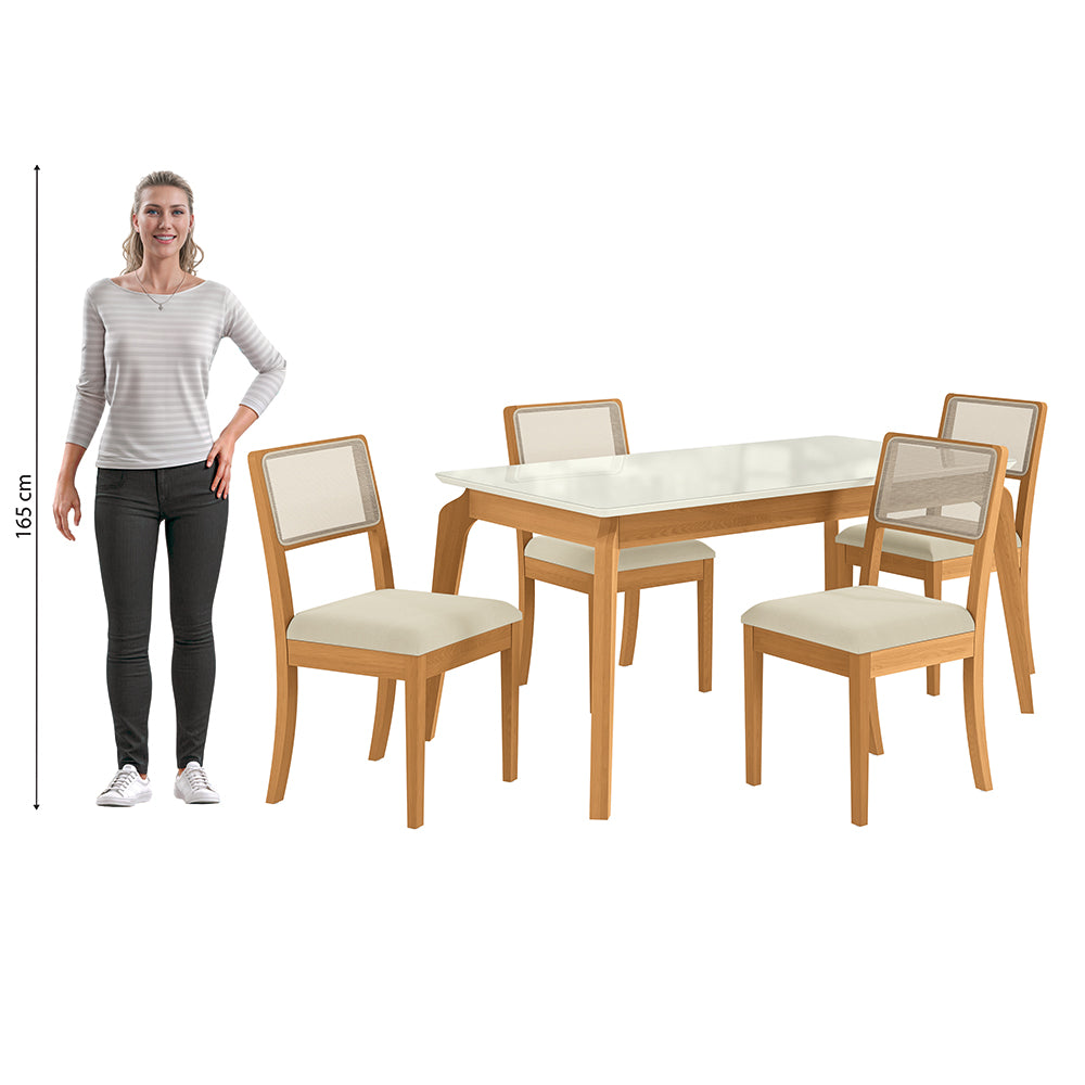Comedor 160cm 4 Sillas Madera Maciza Kappesberg Roble/Arena