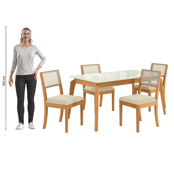 Comedor 160cm 4 Sillas Madera Maciza Kappesberg Roble/Arena