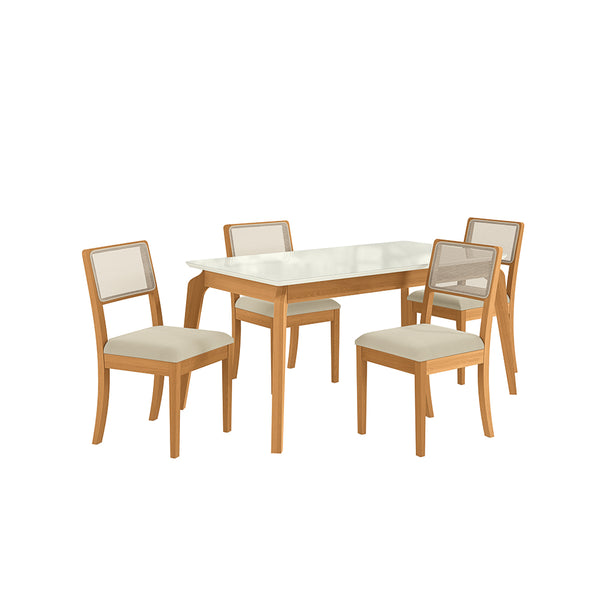 Comedor 160cm 4 Sillas Madera Maciza Kappesberg Roble/Arena