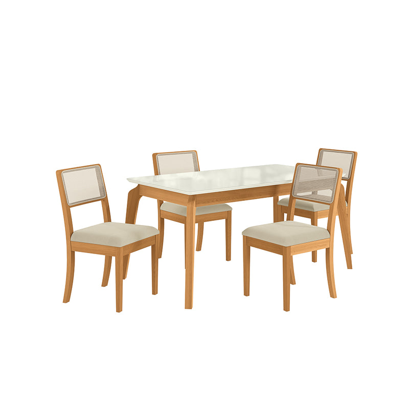Comedor 160cm 4 Sillas Madera Maciza Kappesberg Roble/Arena