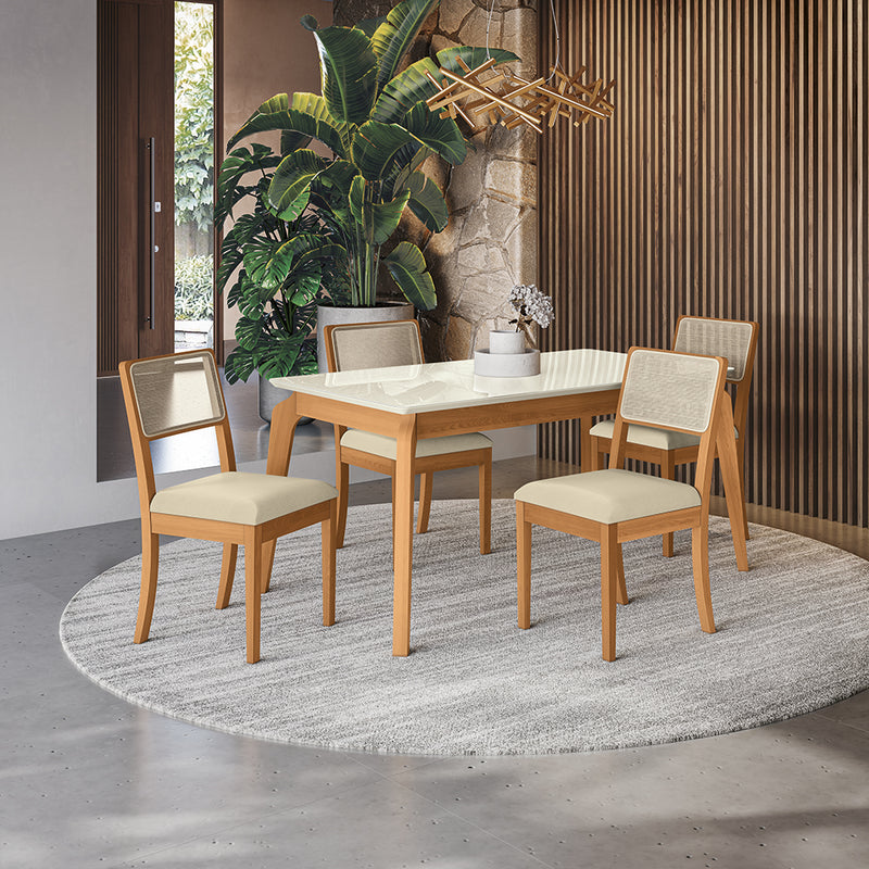 Comedor 160cm 4 Sillas Madera Maciza Kappesberg Roble/Arena