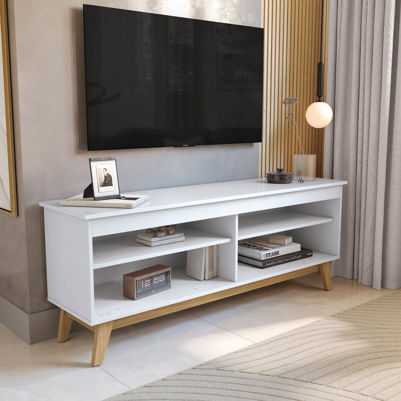 Mueble TV 65" 150cm con Estantes Kappesberg Blanco y Roble