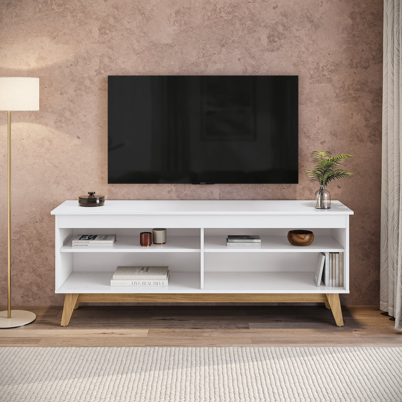 Mueble TV 65" 150cm con Estantes Kappesberg Blanco y Roble