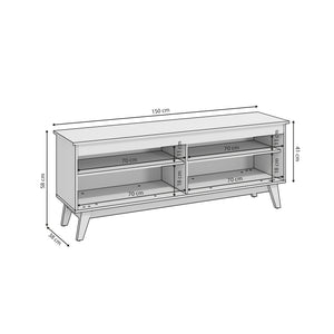 Mueble TV 65" 150cm con Estantes Kappesberg Blanco y Roble
