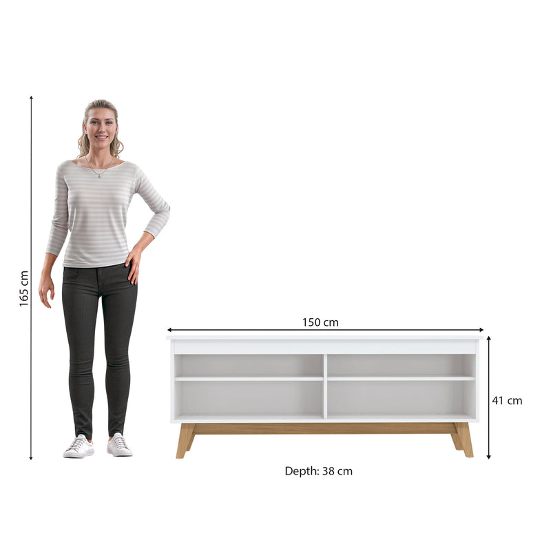 Mueble TV 65" 150cm con Estantes Kappesberg Blanco y Roble