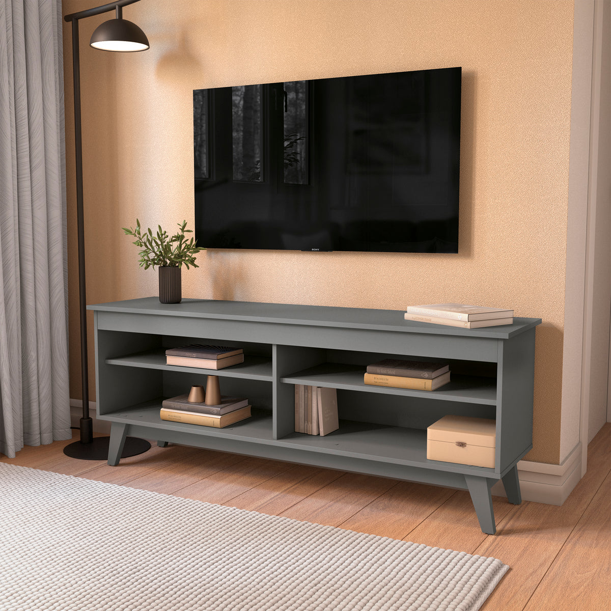 Mueble TV 65" 150cm con Estantes Kappesberg Gris