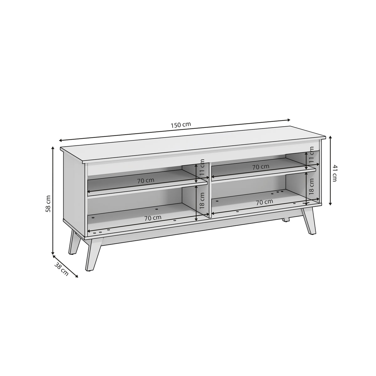 Mueble TV 65" 150cm con Estantes Kappesberg Gris