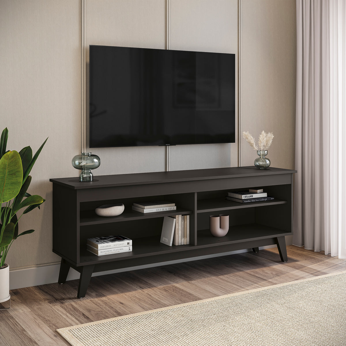 Mueble TV 65" 150cm con Estantes Kappesberg Negro