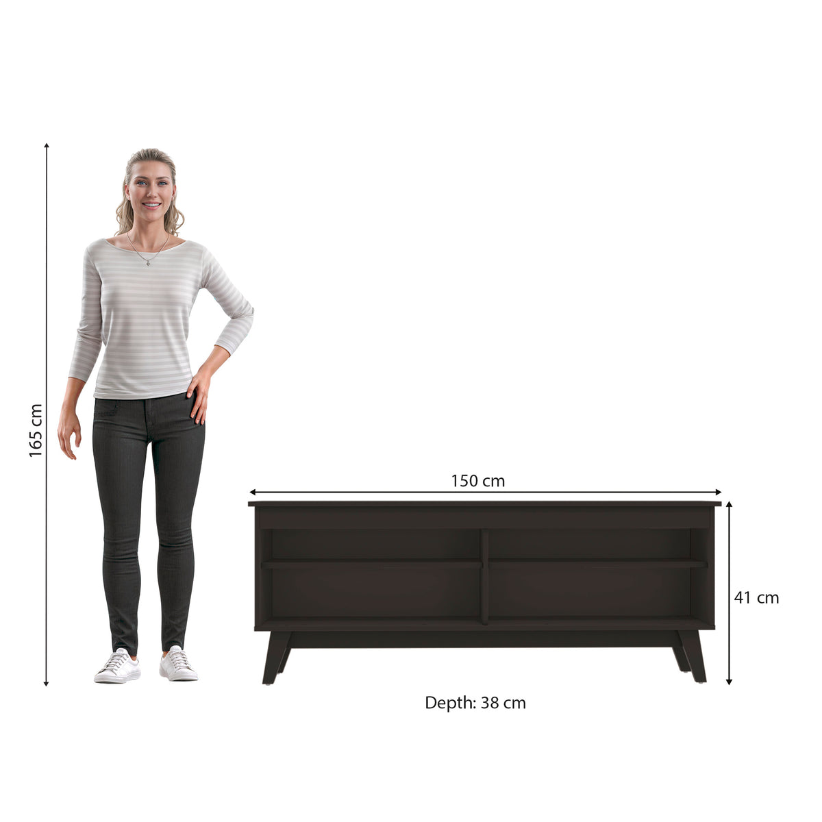 Mueble TV 65" 150cm con Estantes Kappesberg Negro
