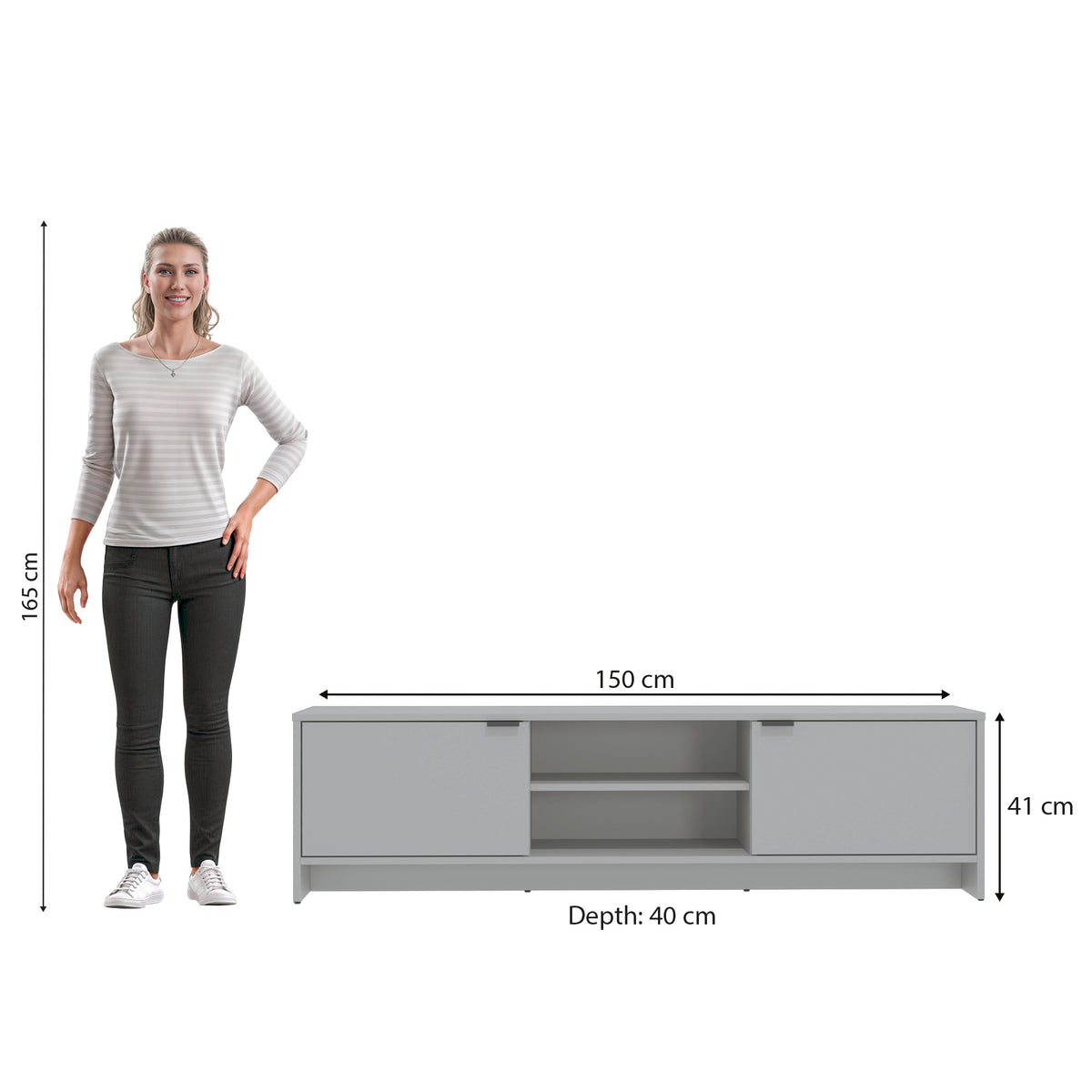 Mueble TV 65" 150cm 2 Puertas Kappesberg Gris