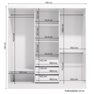 Ropero Closet Matrimonial Kappesberg 3 Puertas y 1 Espejo