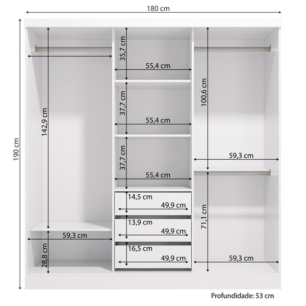 Ropero Closet Matrimonial Kappesberg 3 Puertas y 1 Espejo