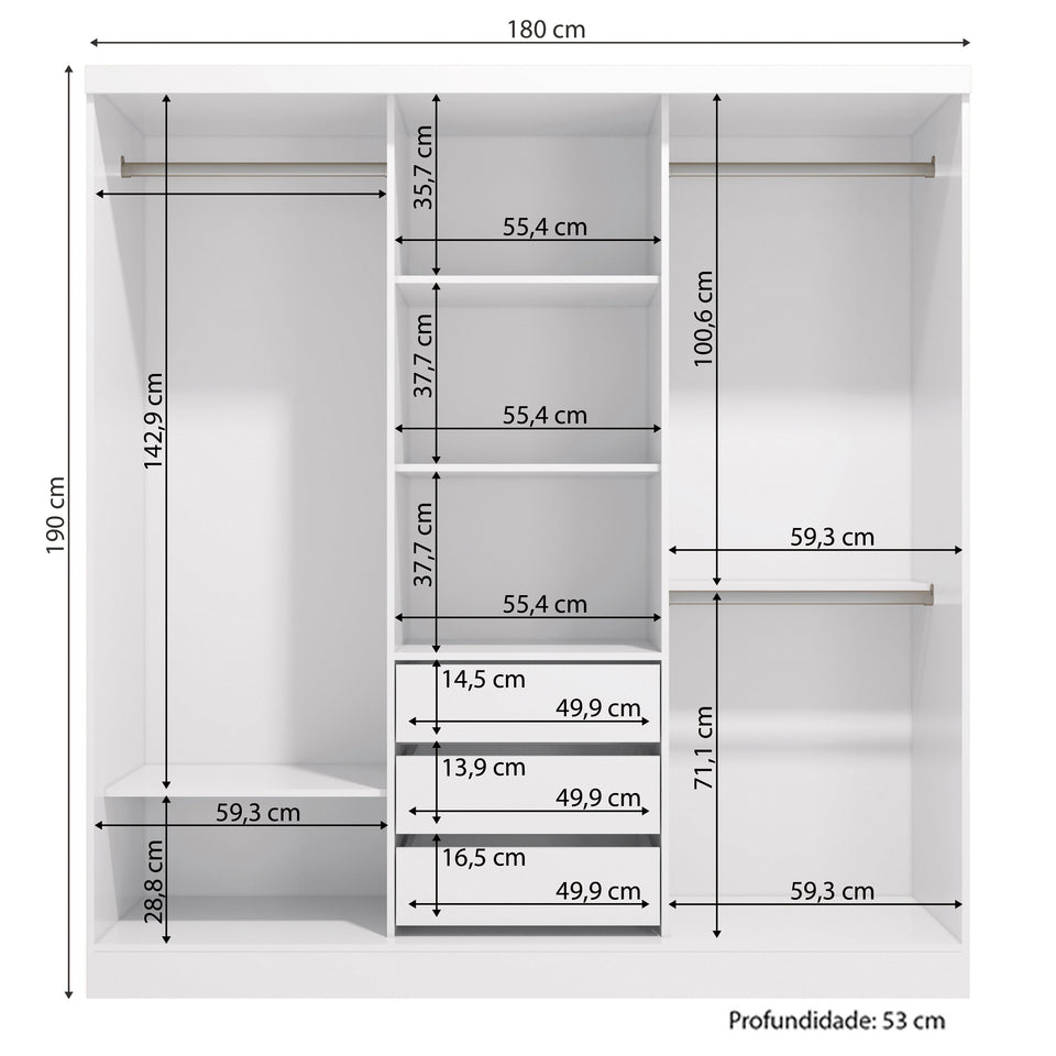 Ropero Closet Matrimonial Kappesberg 3 Puertas y 1 Espejo