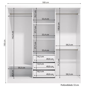 Closet Matrimonial Ropero Kappesberg 3 Puertas y 1 Espejo