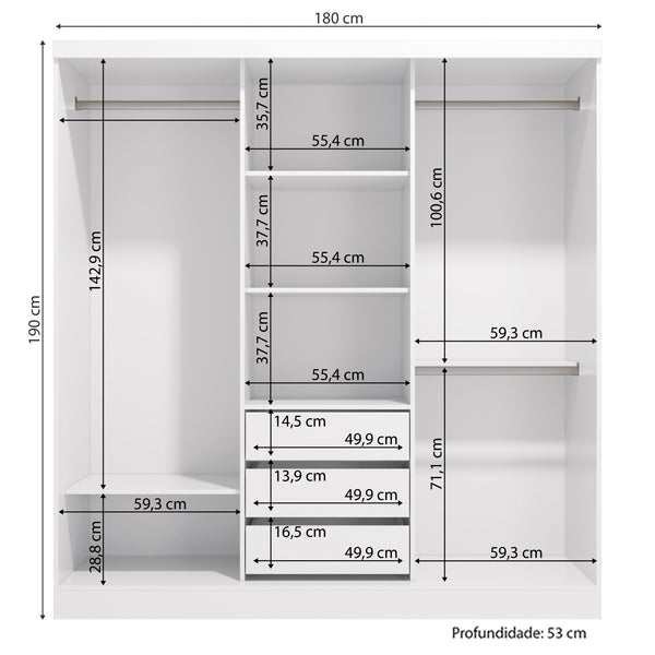 Closet Ropero Matrimonial 3 Puertas con Espejo Kappesberg