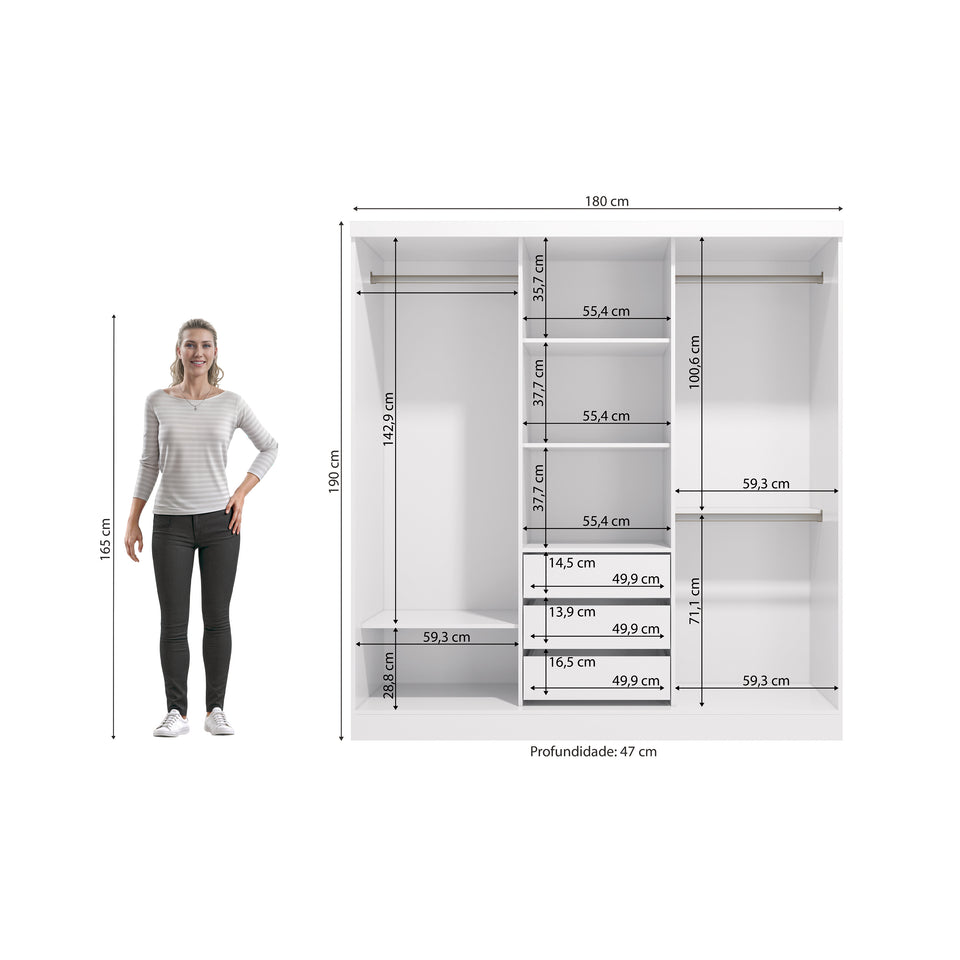 Closet Matrimonial Ropero Kappesberg 3 Puertas y 1 Espejo