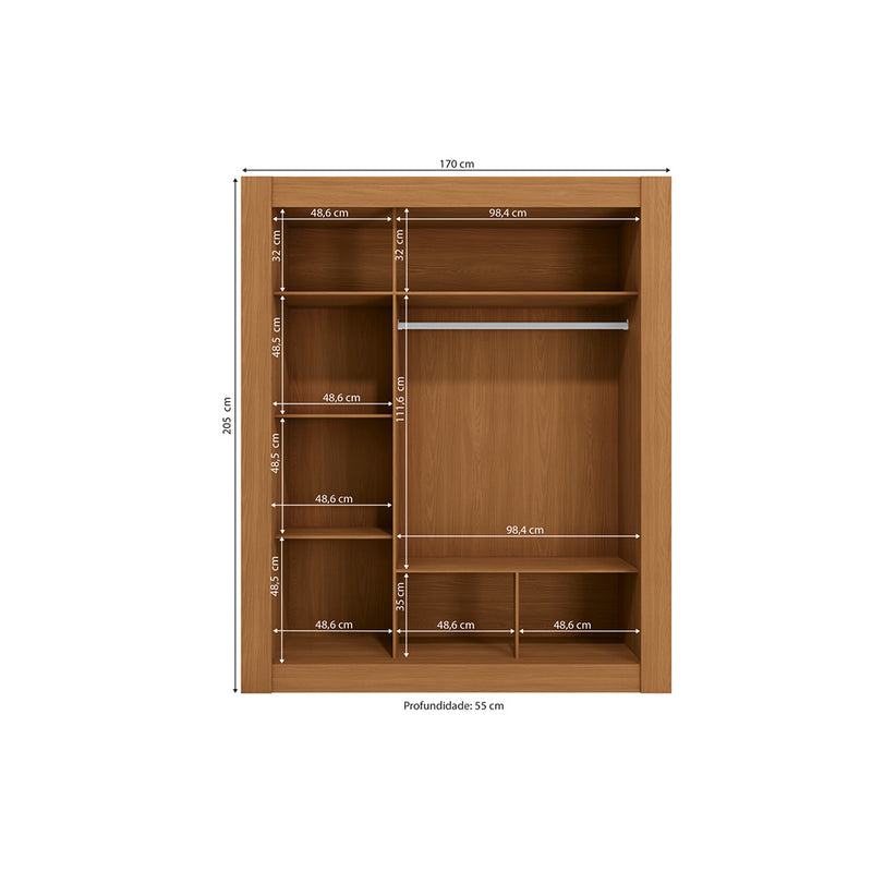 Ropero Closet Matrimonial Kappesberg 3 Puertas Canela