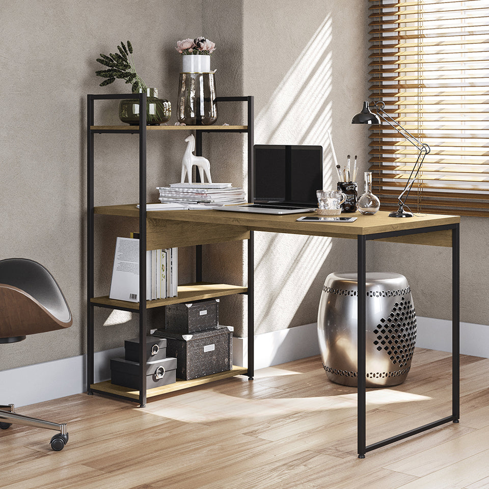 Escritorio PC Industrial Kappesberg 136cm 4 Repisas Freijó