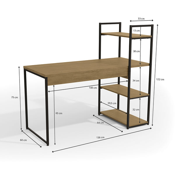 Escritorio PC Industrial Kappesberg 136cm 4 Repisas Freijó