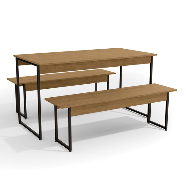 Juego de Comedor Industrial Kappesberg 136cm 2 Bancos Freijó