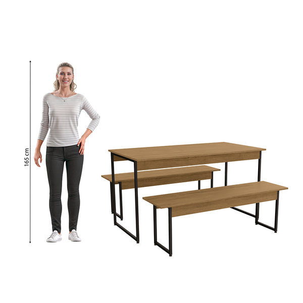 Juego de Comedor Industrial Kappesberg 136cm 2 Bancos Freijó
